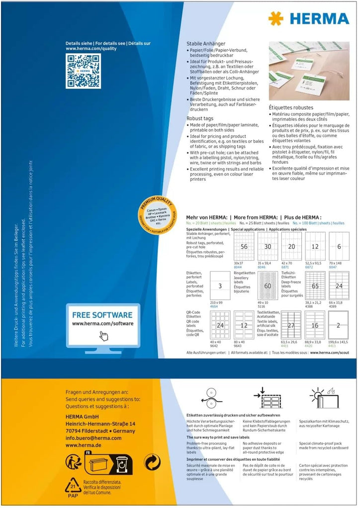 Herma Special - Nicht klebende Etiketten, perforiert - weiss