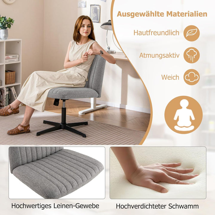 COSTWAY Schneidersitz Stuhl, Drehstuhl ohne Armlehnen, Schreibtischstuhl mit breiter Sitzfläche, Bür