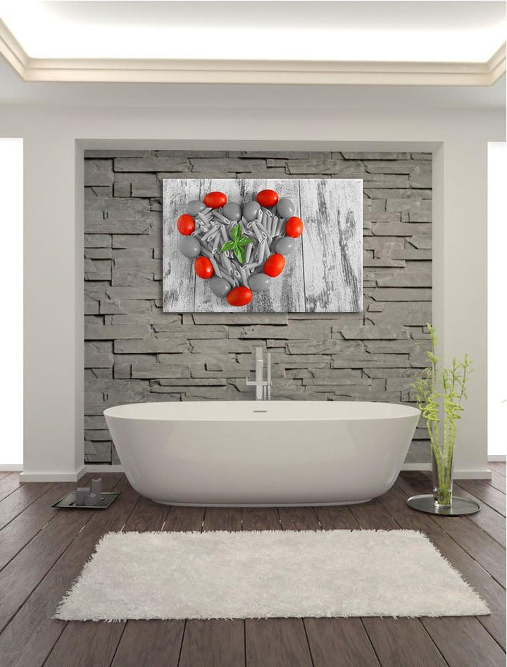 Herz aus Tomaten, Nudeln und Basilikum schwarz/weiss Format: 100x70 auf Leinwand, XXL riesige Bilder