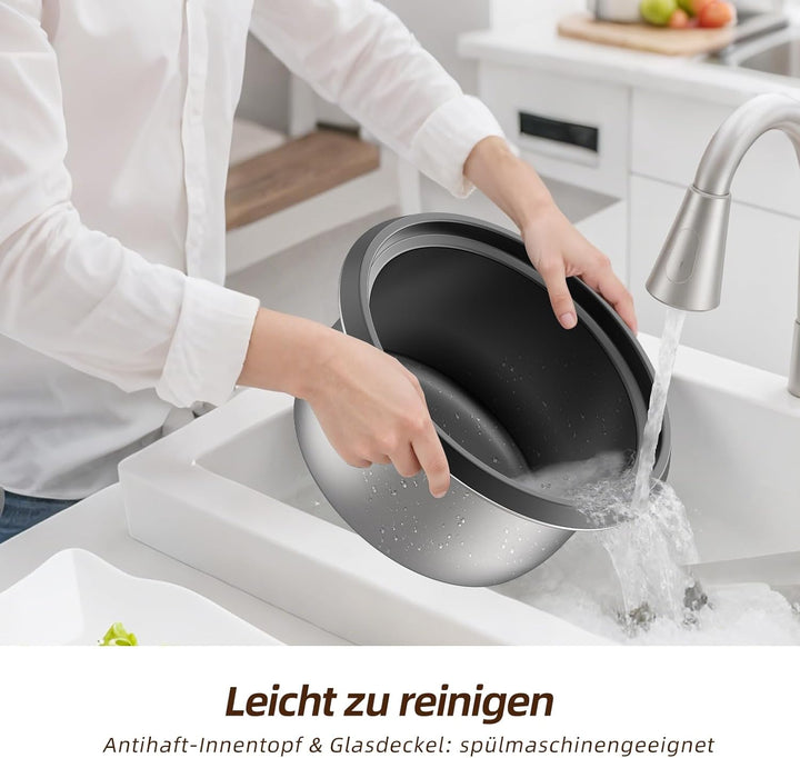 Eamoment ERC-10CSL 1.8L | 700W Reiskocher & Schwarzer Dampfgarer Reiskochfunktionen,kochen 1-10 Pers