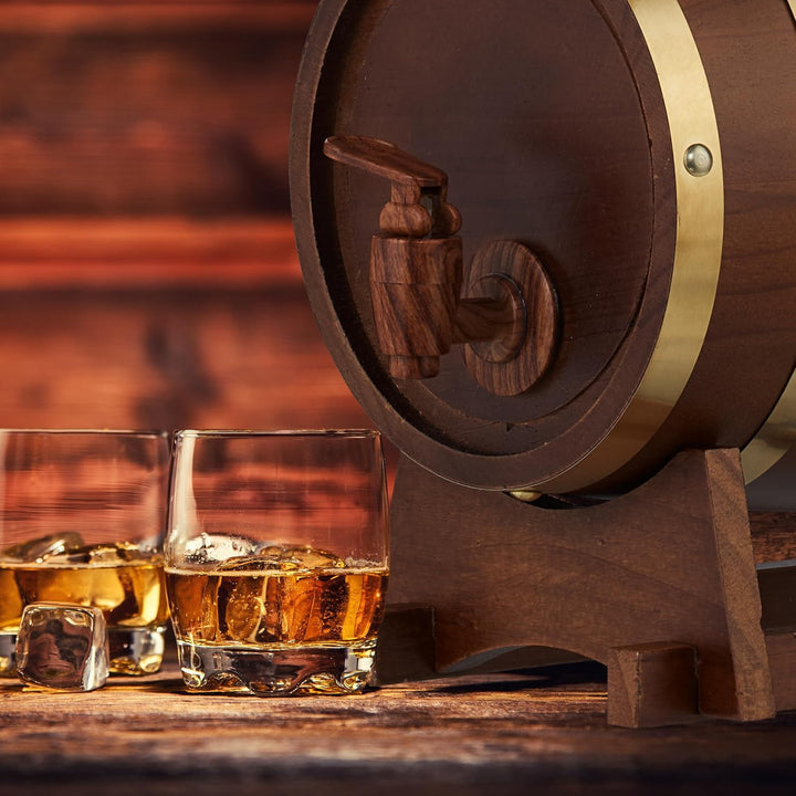 Relaxdays Holzfass klein, 2,2 l, Whiskyfass mit Bock & Zapfhahn, für Wein & Spirituosen, Deko Schnap