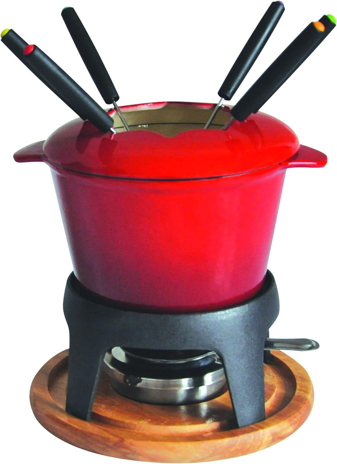 Baumalu 385050 Fondue-Set, Gusseisen, roter Farbverlauf, mit Holzplatte
