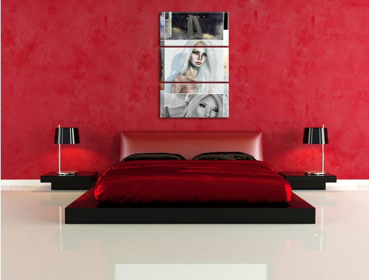 Pixxprint Zeichnungen von Frauen 3-Teiler Leinwandbild 120x80 Bild auf Leinwand