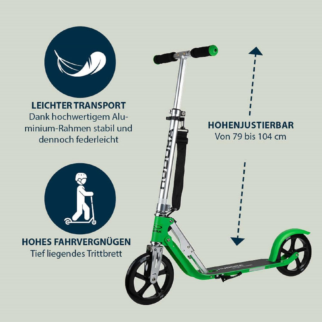 HUDORA BigWheel 205 Scooter inkl. Kabelschloss - Klappbar & Höhenverstellbar - Mit Tragegurt - Tretr