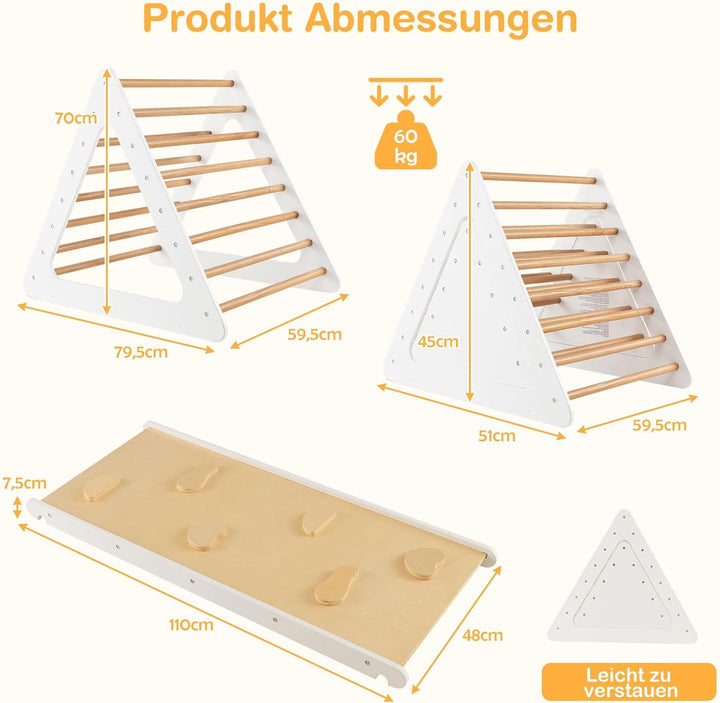 COSTWAY Klettergerüst Indoor, inkl. 2 Kletterdreieck & Kletterleiter, Indoor Spielgeräte Holz, Spros