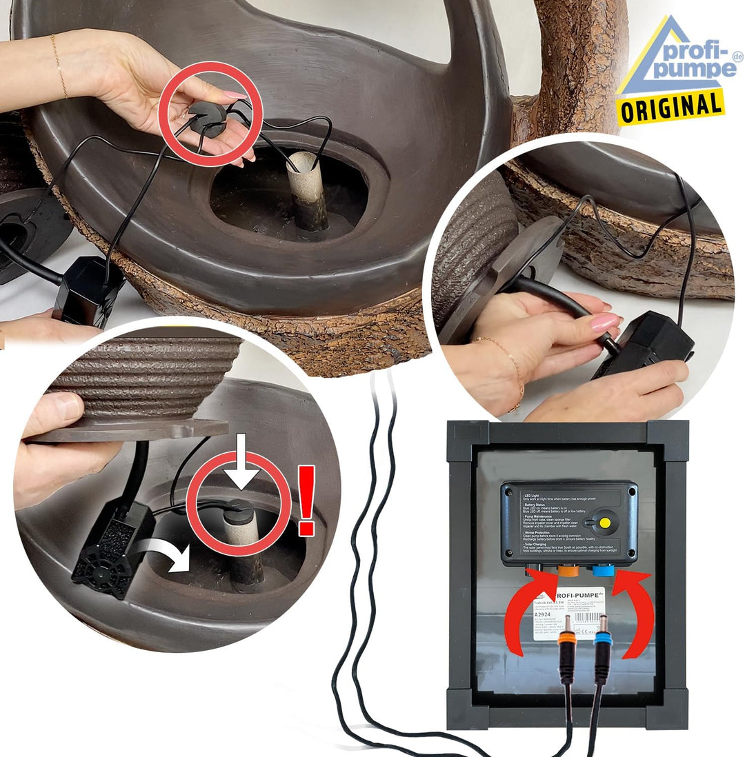 Solar Gartenbrunnen Brunnen Zierbrunnen Zimmerbrunnen Springbrunnen Brunnen mit LED-Licht, Wasserfal