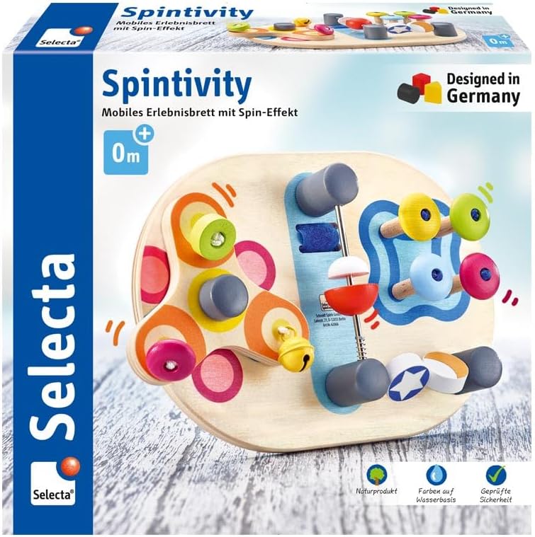 Selecta 62064 Spintivity, Motorikbrett aus Holz, 20 cm, Spinitivity Single, Single