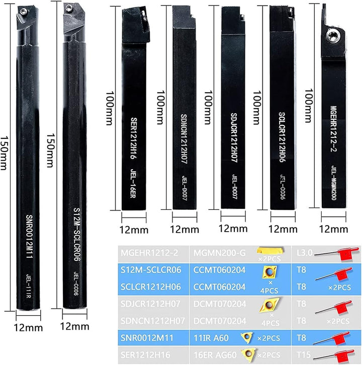 BOFRHME Drehmaschinen-Gewinde-Werkzeuge, 6 Stück, 3 Bohrstangen mit Drehschaft mit 3 Teilen aus Hart