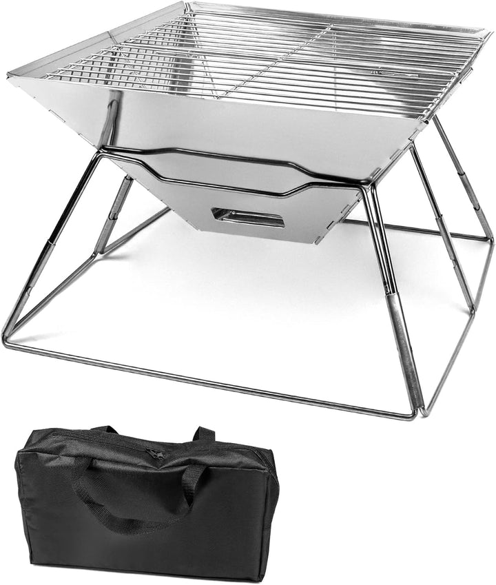 QWORK® Faltbarer Camping Feuerschale Feuerkorb aus Edelstahl für Garten Camping Outdoor-Aktivitäten