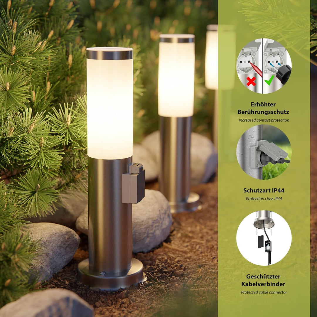 ledscom.de Wegelicht/Pollerleuchte/Gartenleuchte PORU für aussen, IP44, 39 cm, edelstahl, 1x E27 max