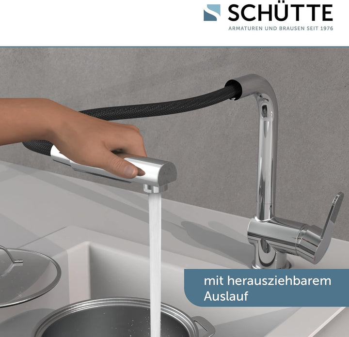 SCHÜTTE 79700 London Küchenarmatur mit ausziehbarer Geschirrbrause, 360 Grad schwenkbarer Wasserhahn
