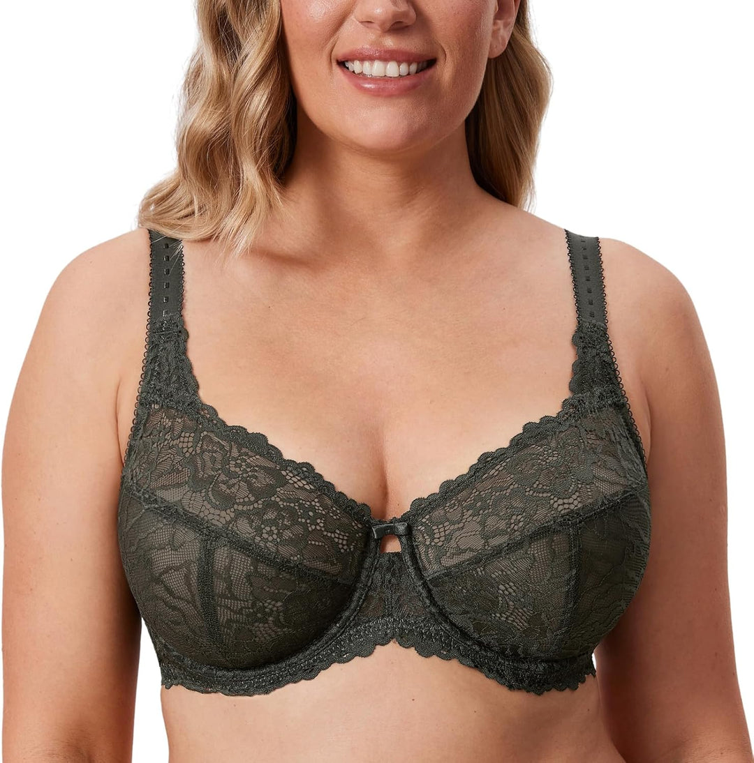 DELIMIRA Damen Minimizer BH Grosse Grössen ohne Polster Vollschalen mit Spitze 75E Olivgrün, 75E Oli