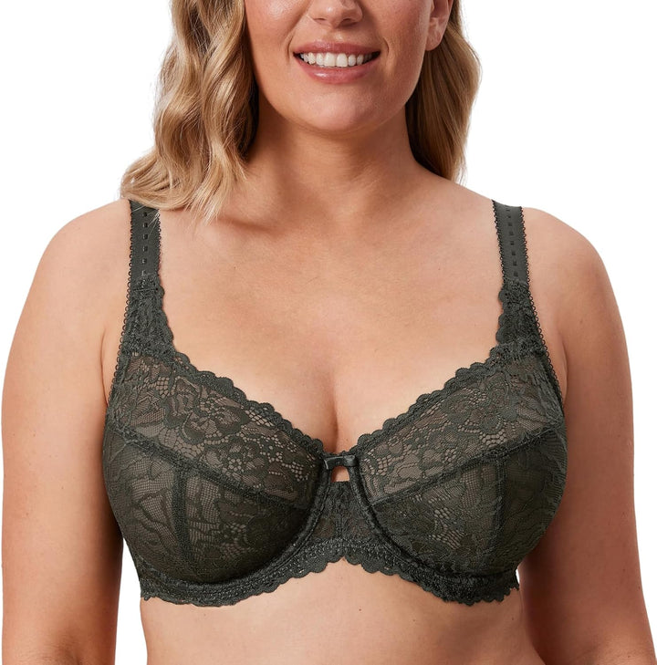 DELIMIRA Damen Minimizer BH Grosse Grössen ohne Polster Vollschalen mit Spitze 75E Olivgrün, 75E Oli