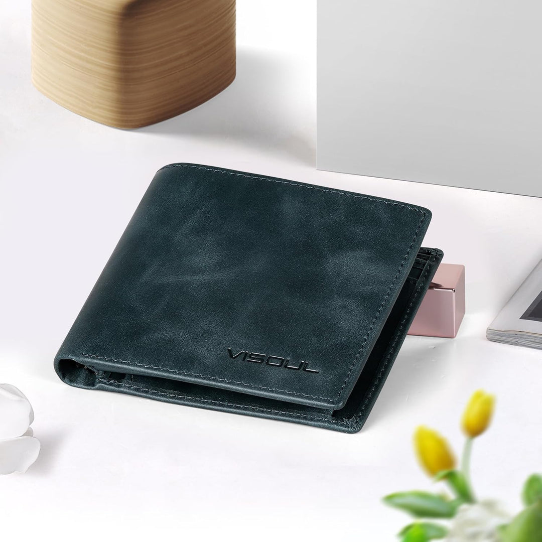 VISOUL Leder Geldbörse Herren mit ID-Fenster/Münzfach & RFID Schutz I Echtleder Geldbeutel für Männe