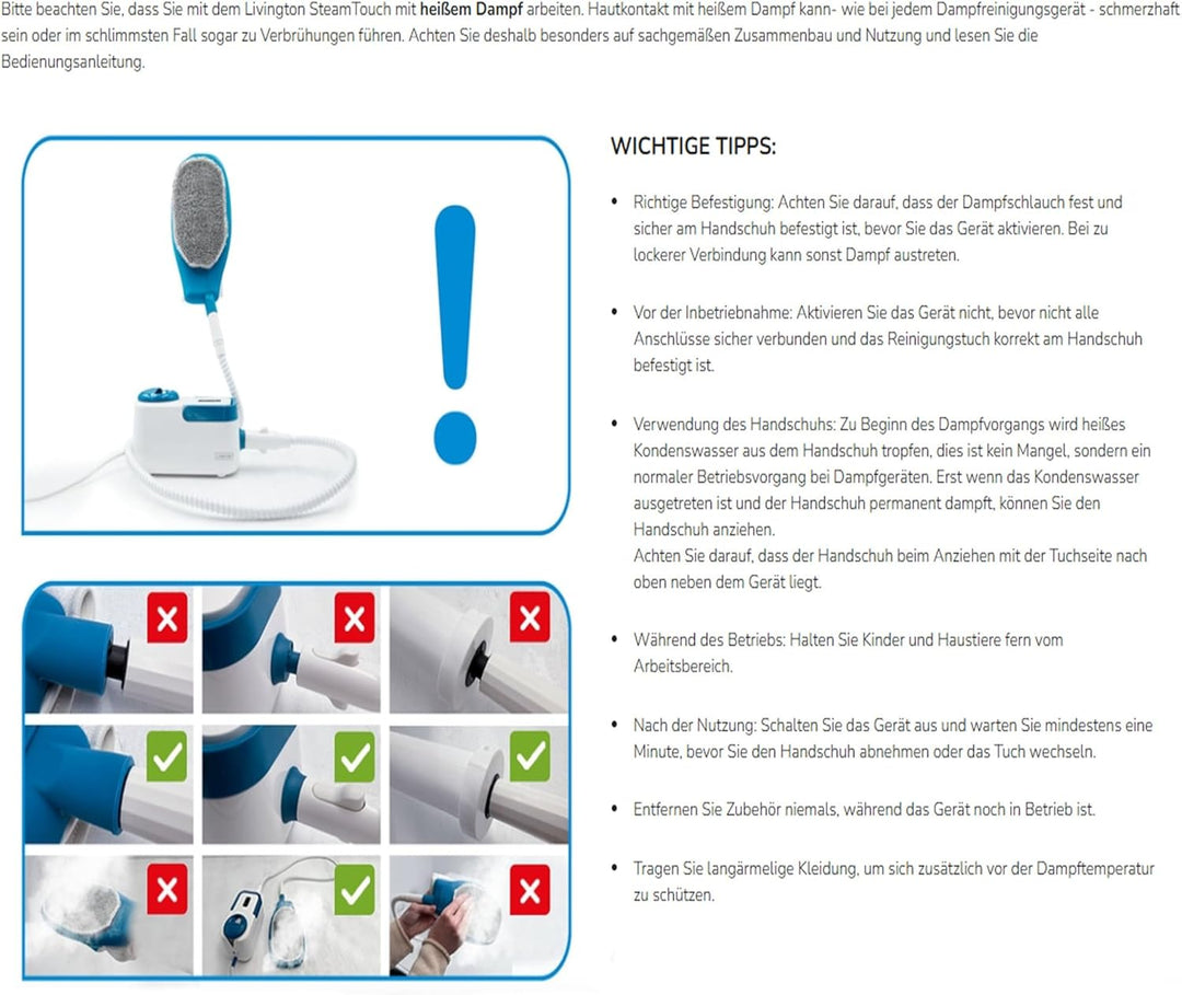 LIVINGTON SteamTouch - Ergonomischer Handdampfreiniger - Dampfreiniger - Entfernt Schmutz mit der Kr