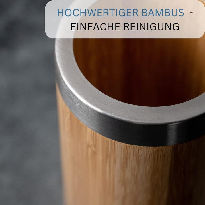 Westmark Utensilienhalter/Küchen-Organizer, rund, mit Edelstahlrand, Masse: ø10 x 16 cm, Bambus/Edel