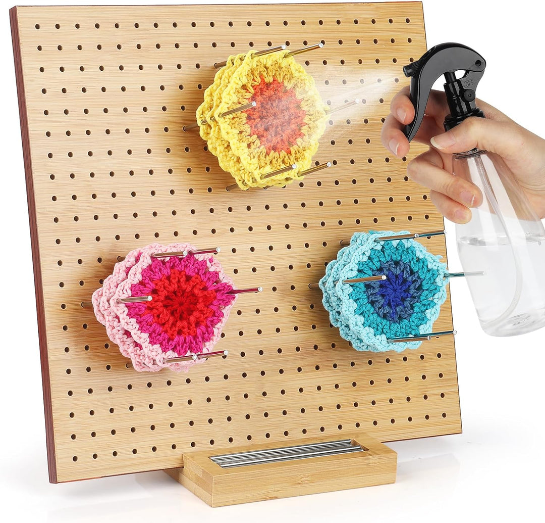 Coopay Granny Square Spanner, 29 x 29 cm Bambus Blocking Board mit Aussparung Kanal für 30 Stabstift