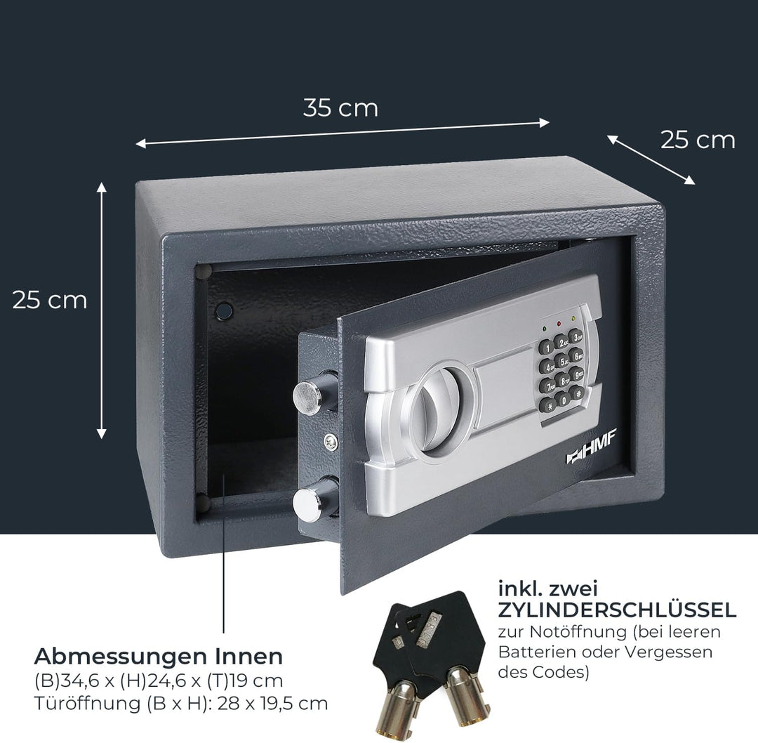 HMF 4612212 Möbeltresor mit Elektronik Zahlenschloss | 35 x 25 x 25 cm | Anthrazit, 35 x 25 x 25 cm