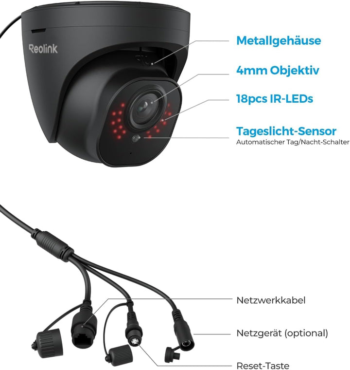 Reolink 5MP PoE Überwachungskamera Aussen mit Personen-/Autoerkennung, Smarte IP Kamera Outdoor mit