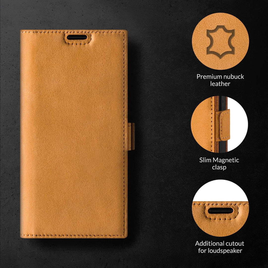 SURAZO Slim Magnet Handyhülle für Samsung Galaxy S23 Ultra Hülle Leder – Klappbare Echtleder Schutzh