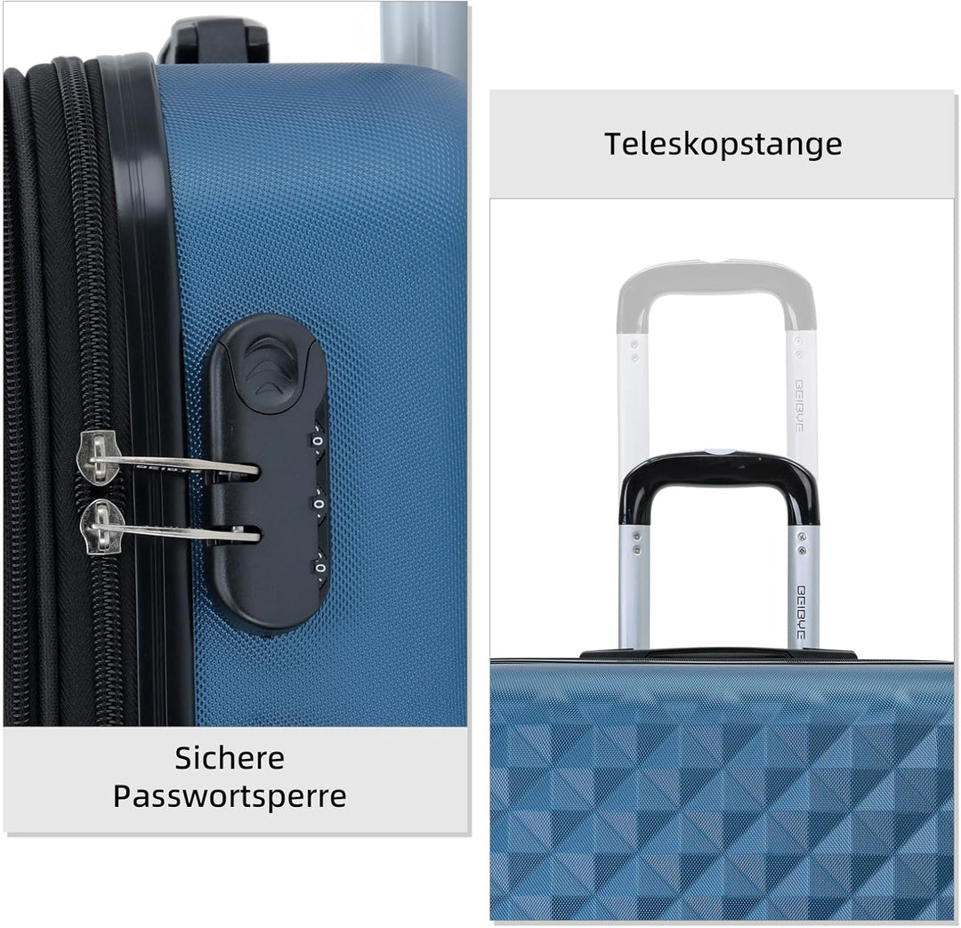 BEIBYE Zwillingsrollen 2066 Hartschale Trolley Koffer Reisekoffer Gepäck M-L-XL-Set (Blau, M) Blau M