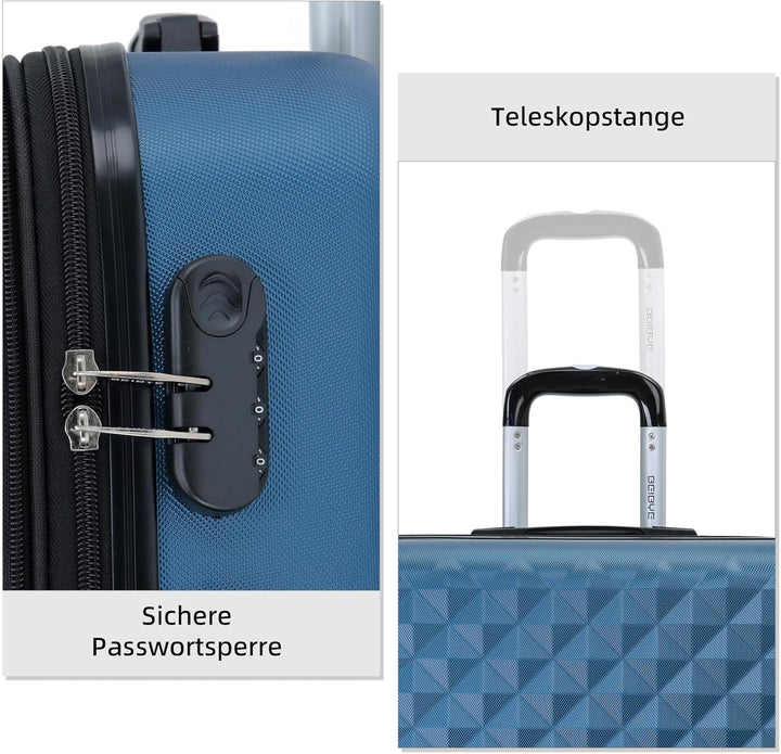 BEIBYE Zwillingsrollen 2066 Hartschale Trolley Koffer Reisekoffer Gepäck M-L-XL-Set (Blau, M) Blau M