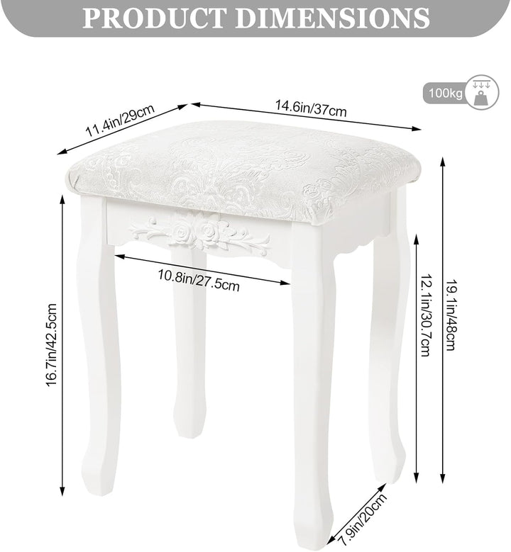 WOLTU MB6015cm Schminkhocker, Sitzhocker, Hocker Landhaus Hocker, Polsterhocker, MDF Holz, Weiss lac