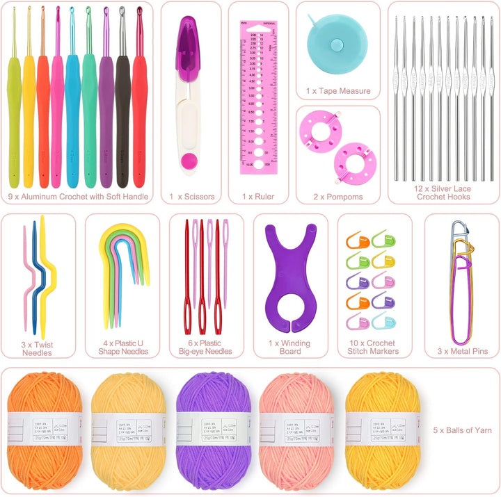 Coopay Häkelset für Anfänger Erwachsene, 58 Stück Häkelnadel Set Inklusive TPR Griff Häkelnadeln, Sp