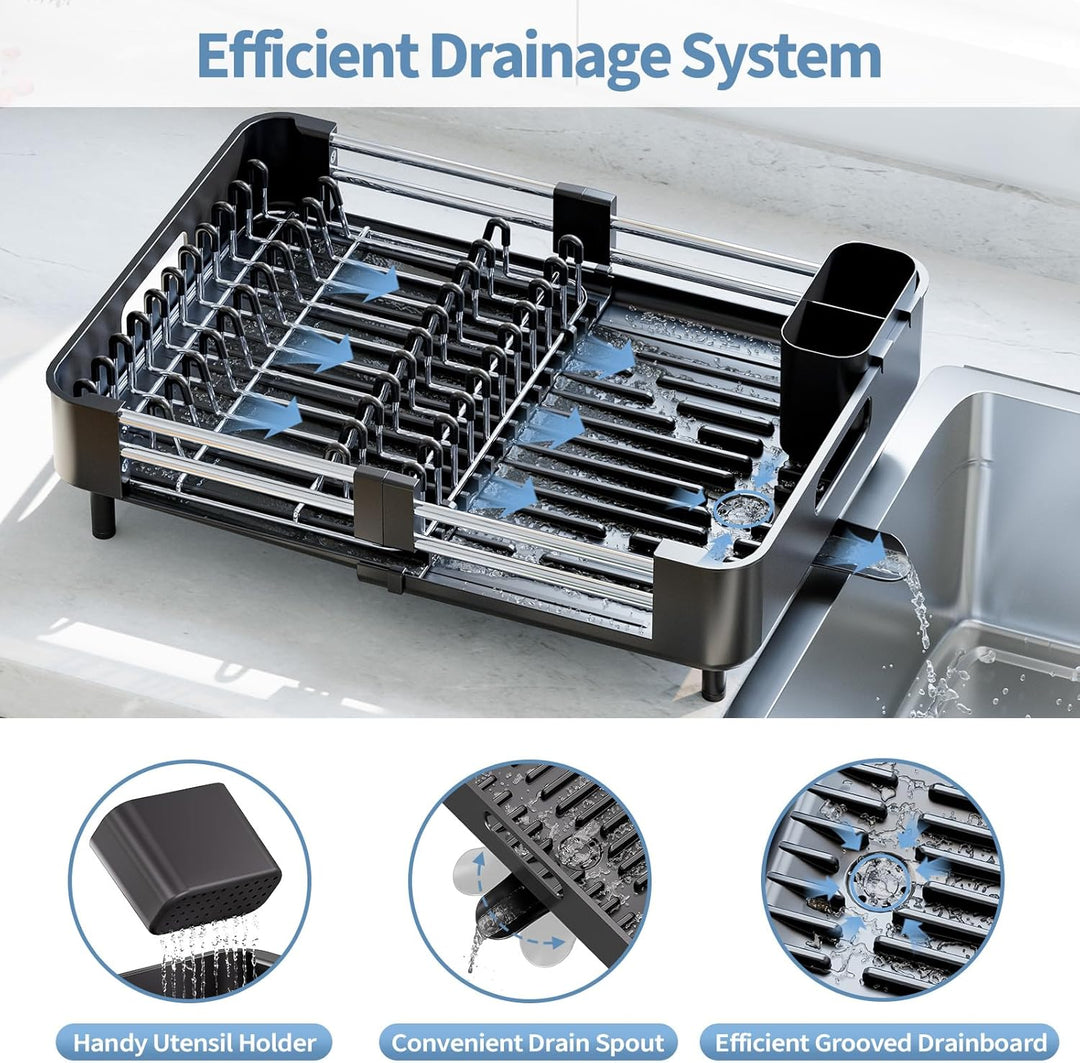 KINGRACK Abtropfgestell, Erweiterbares Geschirrgestell, Faltbares Edelstahl Geschirrabtropfgestell m