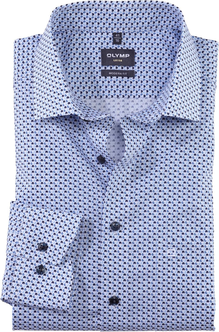OLYMP Herren Businesshemd Langarm Luxor,Rotationsdruck,modern fit,Global Kent 38 Bleu 11, 38 Bleu 11