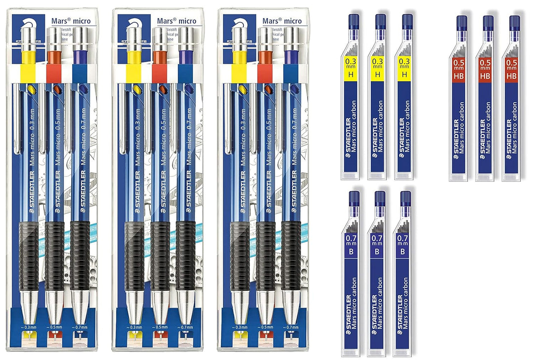 Staedtler 775SCWP3 - Marsmicro 0,3-0,7 3er Set farbig (3, inkl. Minen 03 H?05 HB?07B) inkl. Minen 03