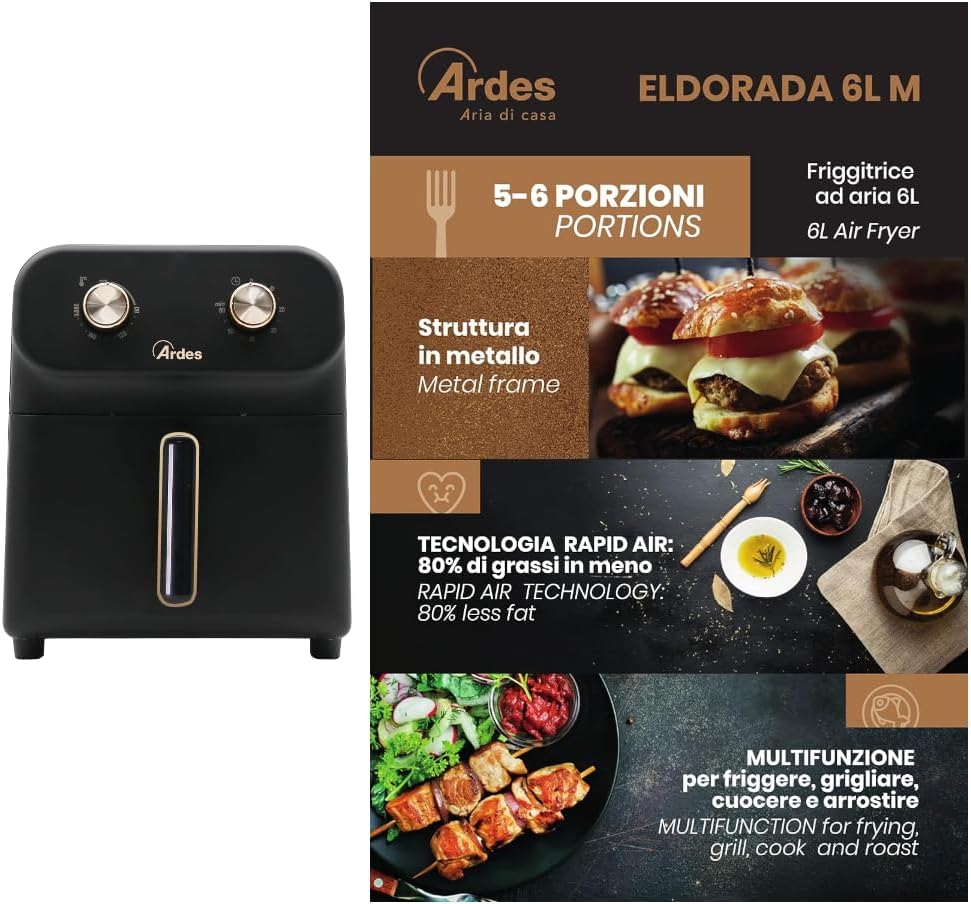 Ardes ARFRYA04M ELDORADA 6L M Metall Heissluftfritteuse 6 Liter Fassungsvermögen Manuelle Steuerung