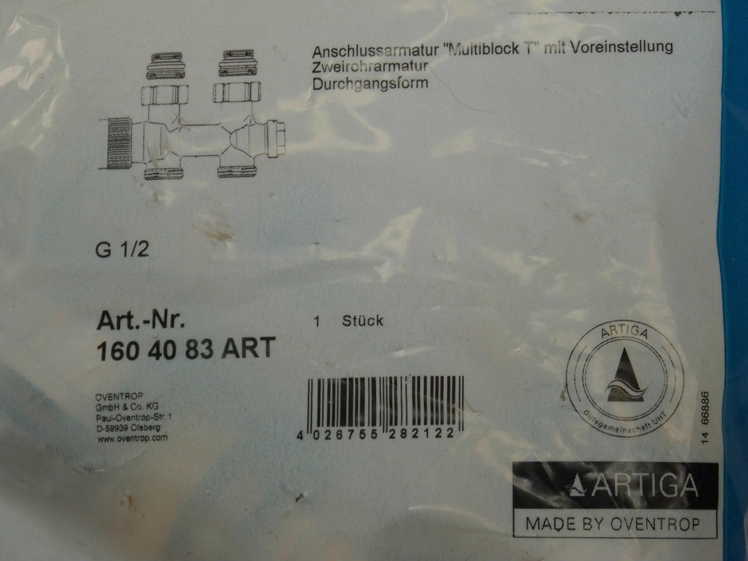 Oventrop Multiblock T Anschlussarmatur Durchgang mit Voreinstellung DN 15 (1/2") 50 mm