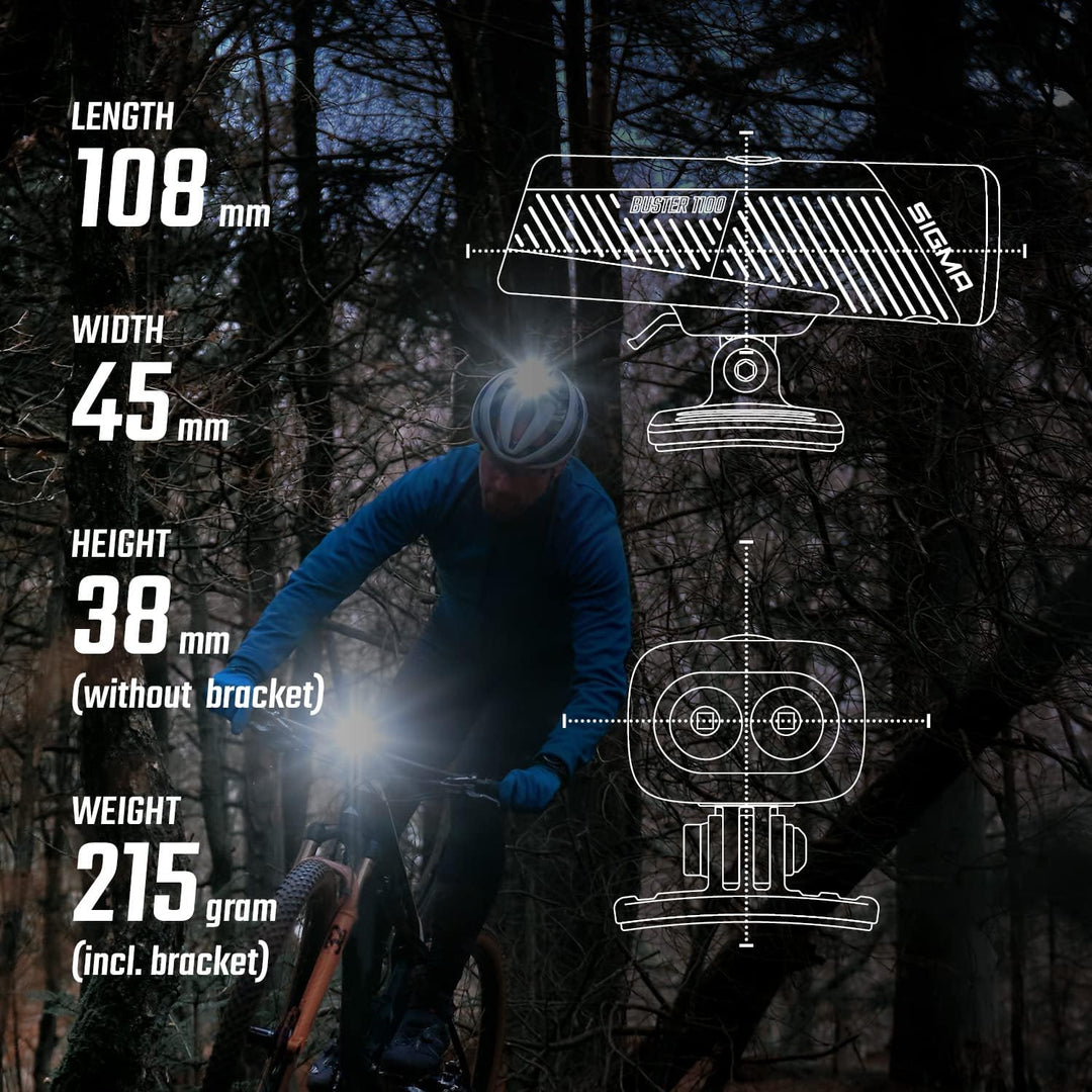 Sigma Sport – Buster 1100 | Fahrradbeleuchtung vorne mit 1100 Lumen | Wiederaufladbare Helmleuchte m