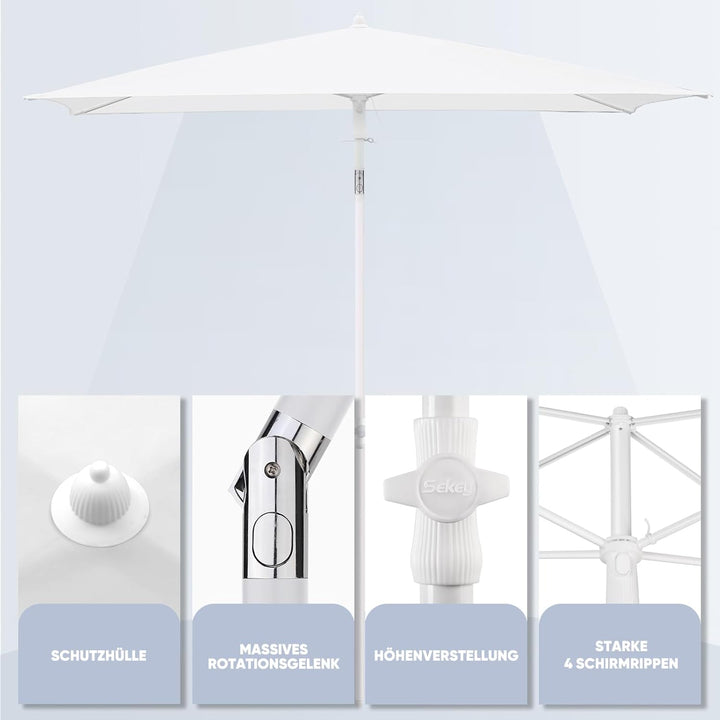 Sekey 180 × 125 cm Sonnenschirm mit Schutzhülle, Balkonschirm Gartenschirm Terrassenschirm, Sonnensc