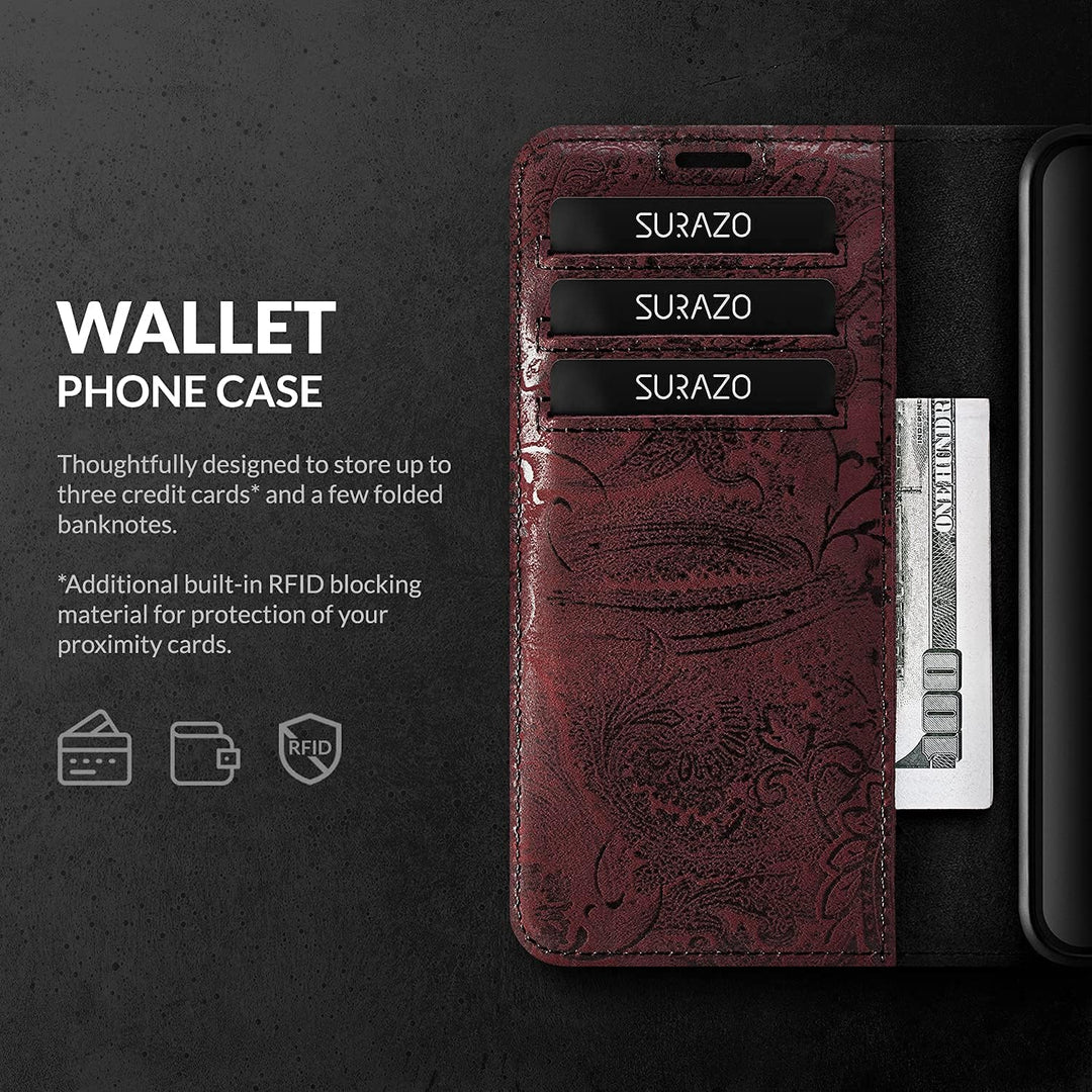 SURAZO Premium Handyhülle für Apple iPhone 14 Pro Max Hülle Leder – Klappbare Echtleder Schutzhülle