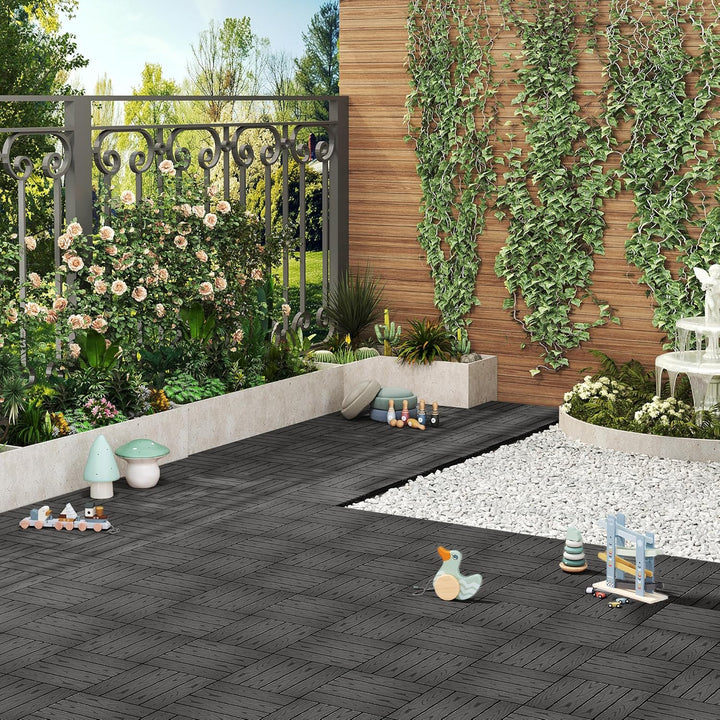 WOLTU WPC Terrassenfliesen Holzoptik Terrassendielen Fliese in Bodenbelag mit klicksystem, für Terra