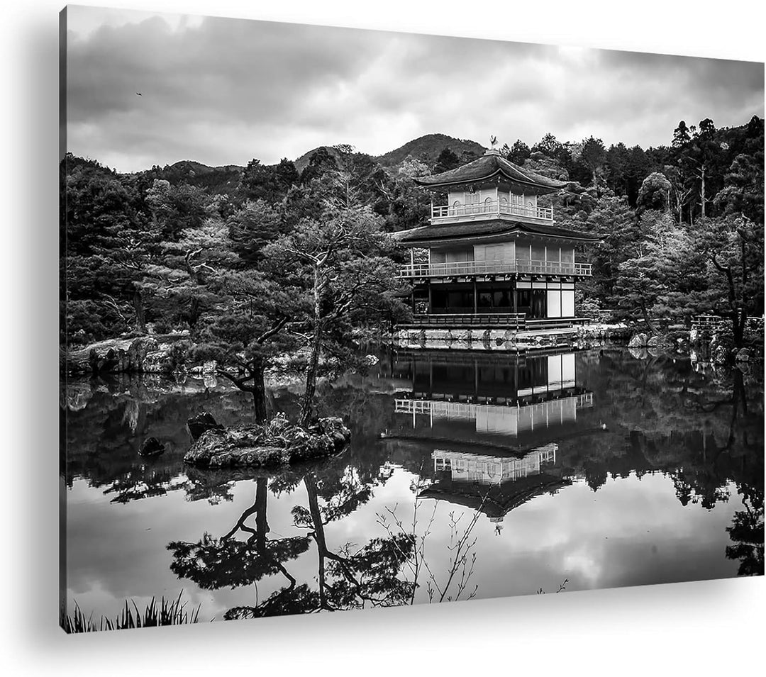 deyoli Tempel- und Gartenanlage Japans Effekt: Schwarz&Weiss,Format: 80x60 als Leinwandbild, Motiv f