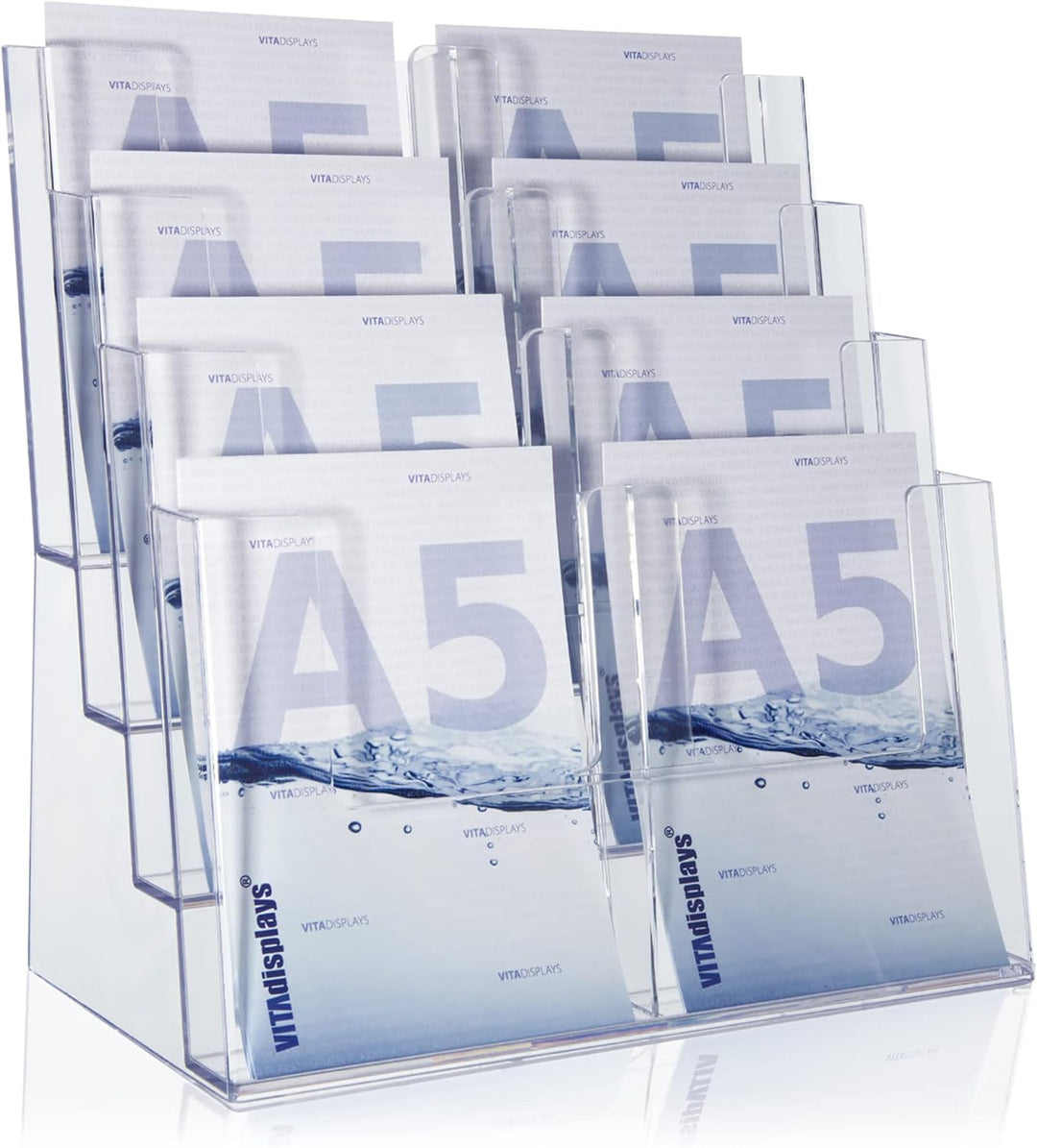 Taymar Prospekthalter DIN A4 / A5 / DIN lang vierstufig Aufsteller Prospektständer Flyerhalter Acryl