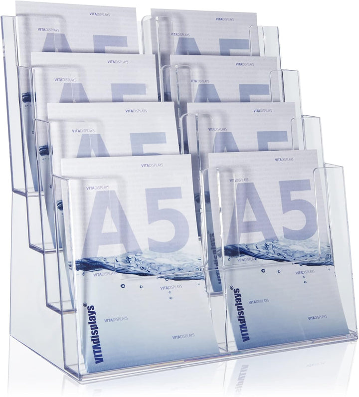 Taymar Prospekthalter DIN A4 / A5 / DIN lang vierstufig Aufsteller Prospektständer Flyerhalter Acryl