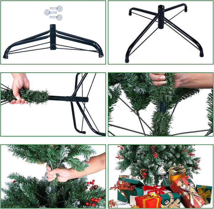 himaly Weihnachtsbaum künstlich 180 cm mit Schnee und 15m Lichterkette 300LEDs, Material PVC/PE, 720