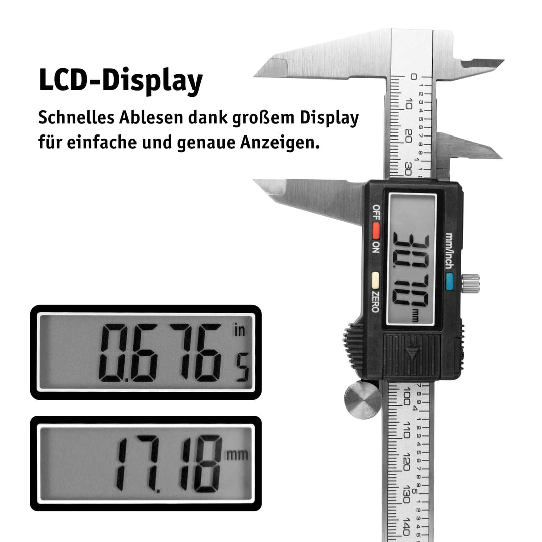 WALTER Digitale Schieblehre, Messschieber, 150 mm mit LCD-Display, Aussen-, Innen- und Tiefmass, in