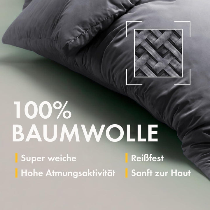Sleeptime 100% Baumwolle Bettwäsche 135cm x 200cm 4teilig Grau/Anthrazit - weich & bügelfrei Bettbez
