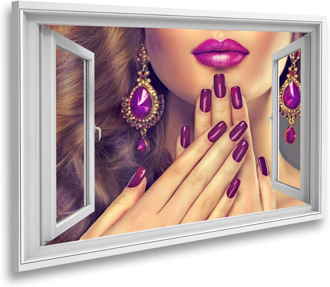 islandburner Bild auf Leinwand Fensterblick Luxus Mode Stil Nägel Maniküre Kosmetik Make up und lock