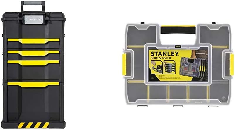 Stanley Rollende Werkstatt aus Metall-Kunststoff 1-79-206 – Werkzeugwagen leer mit 3 modularen Einhe