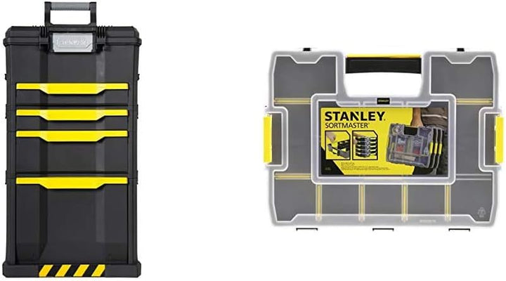 Stanley Rollende Werkstatt aus Metall-Kunststoff 1-79-206 – Werkzeugwagen leer mit 3 modularen Einhe
