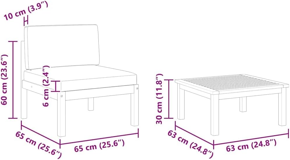 vidaXL Akazienholz Massiv Gartenmöbel 2-TLG. mit Auflagen Sofa Lounge Sitzgruppe Tisch Gartensofa Mi
