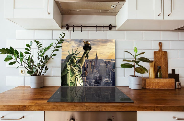 Freiheitsstatue in New York Herdabdeckplatte & Spritzschutz aus Echtglas | Für Herd-Kochfelder | 60x