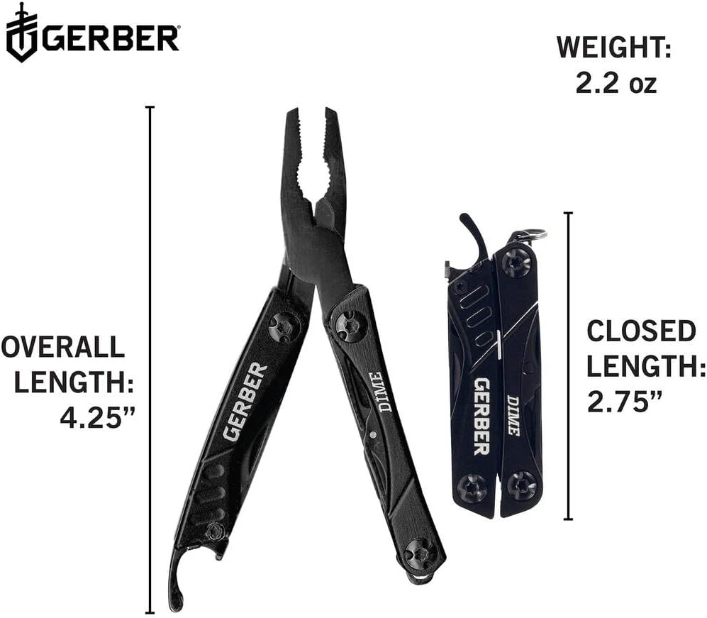 Gerber Multifunktionswerkzeug mit 12 Funktionen, Dime Pocket Multi-tool, Schwarz, 1014030 Schwarz (U