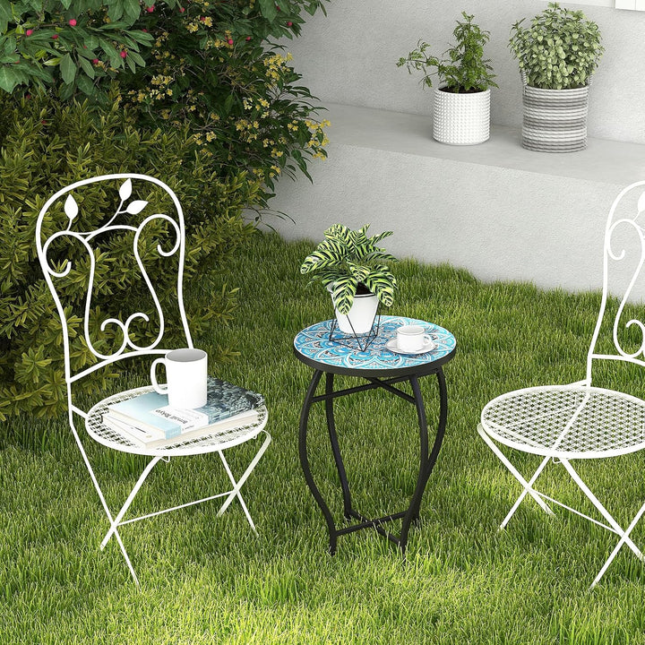 HOMASIS 30x30x50cm Gartentisch Beistelltisch mit Mosaik-Muster, Pflanzenständer mit runder Tischplat